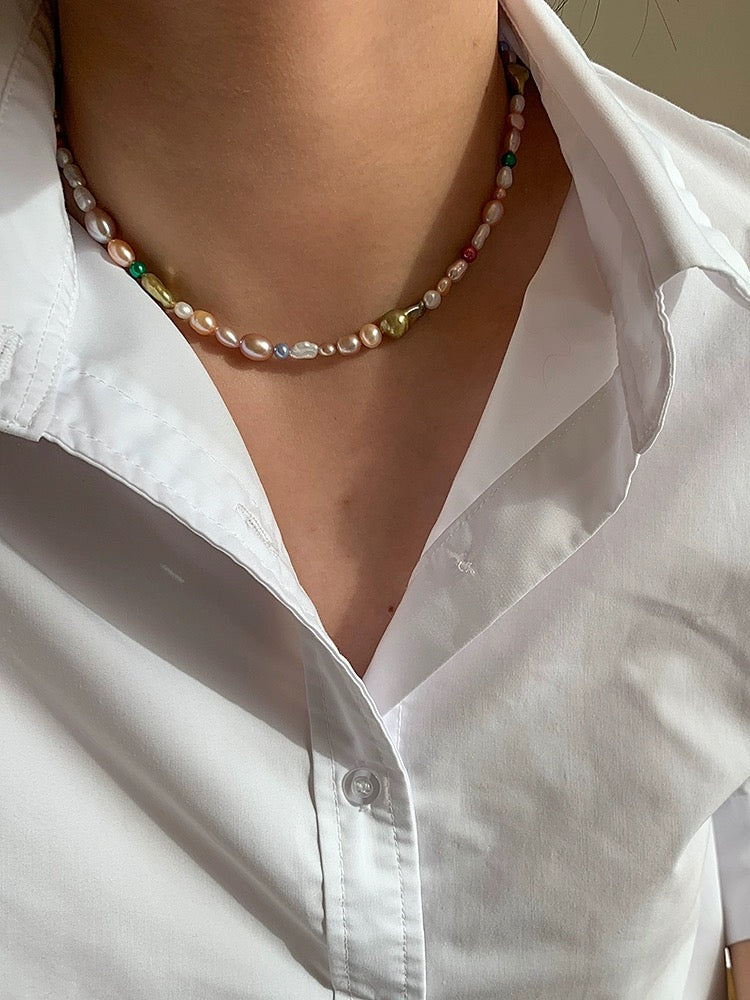 Fresh water pearl baroque Jewelry set with rainbow colors shaded ombre gradient style