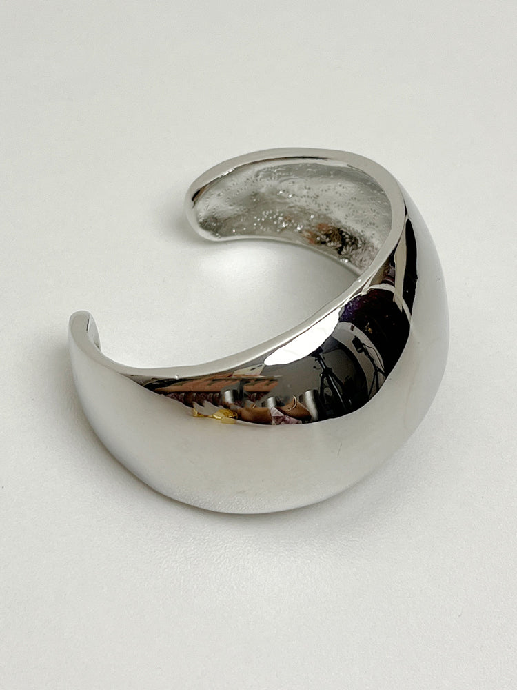 Curved Metal Open Circle Bangle, Geometric Design, Lightweight Cuff Bracelet