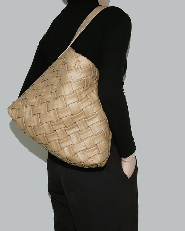 Soft Leather Woven Tote, Large Capacity Hobo Bucket Bag, Premium Satchel with Child Bag