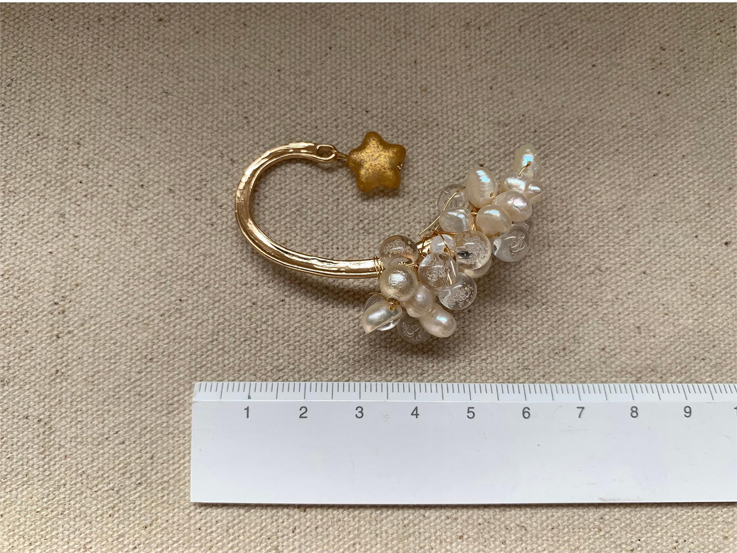 Vintage Bubble Resin Bead & Freshwater Pearl Cuff Bracelet with Hair Comb