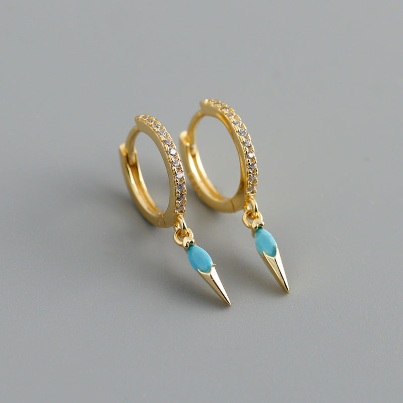 Elegant s925 Sterling Silver Hoop Earrings with Marquise Gemstones & Diamond Accents