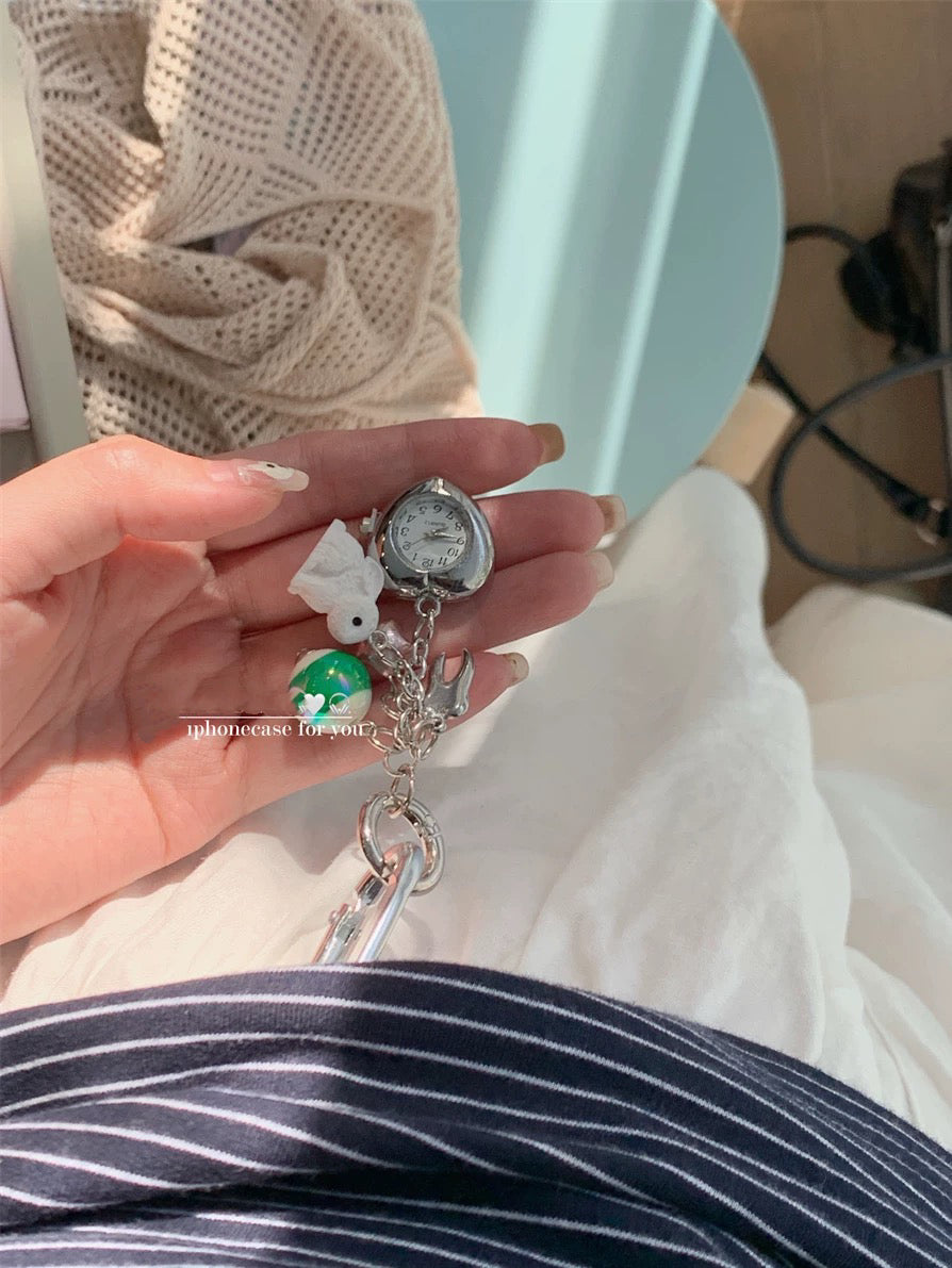 Cute bunny heart watch keychain, bag accessories.