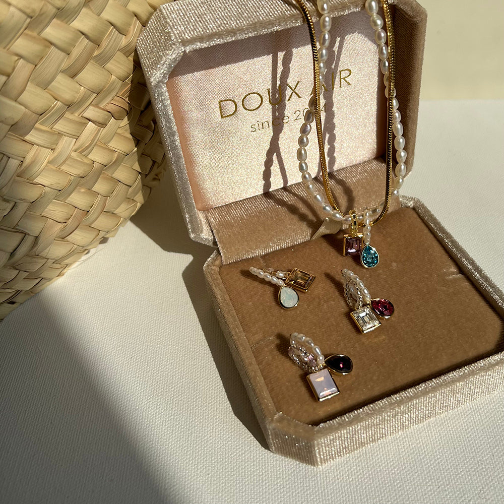 Multicolor Crystal and Natural Pearl DIY Layered Necklace with Titanium Steel Chain