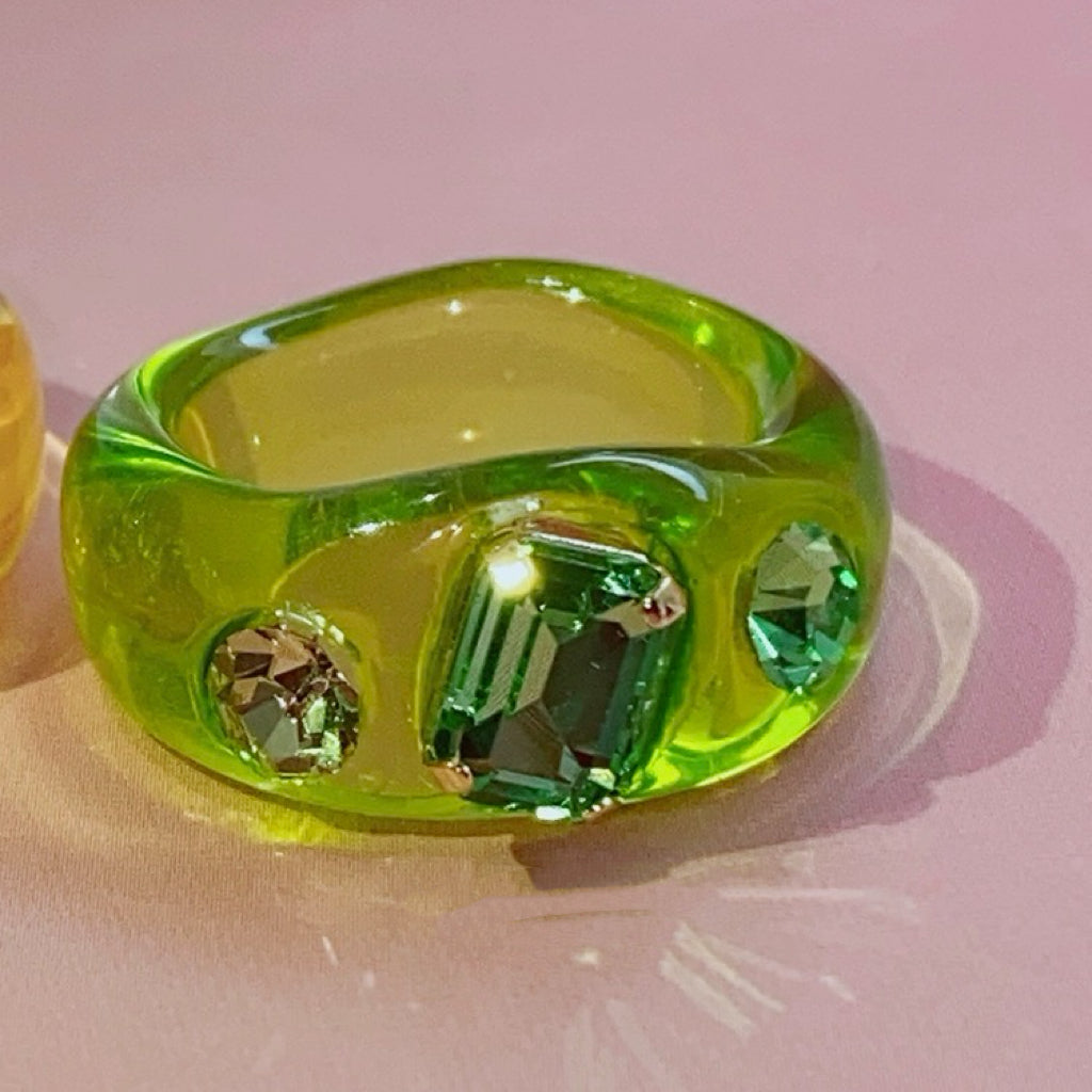 Crystal Stylish Stacking Rings, Transparent Colored Acrylic Jelly Ring, for Women and Girls