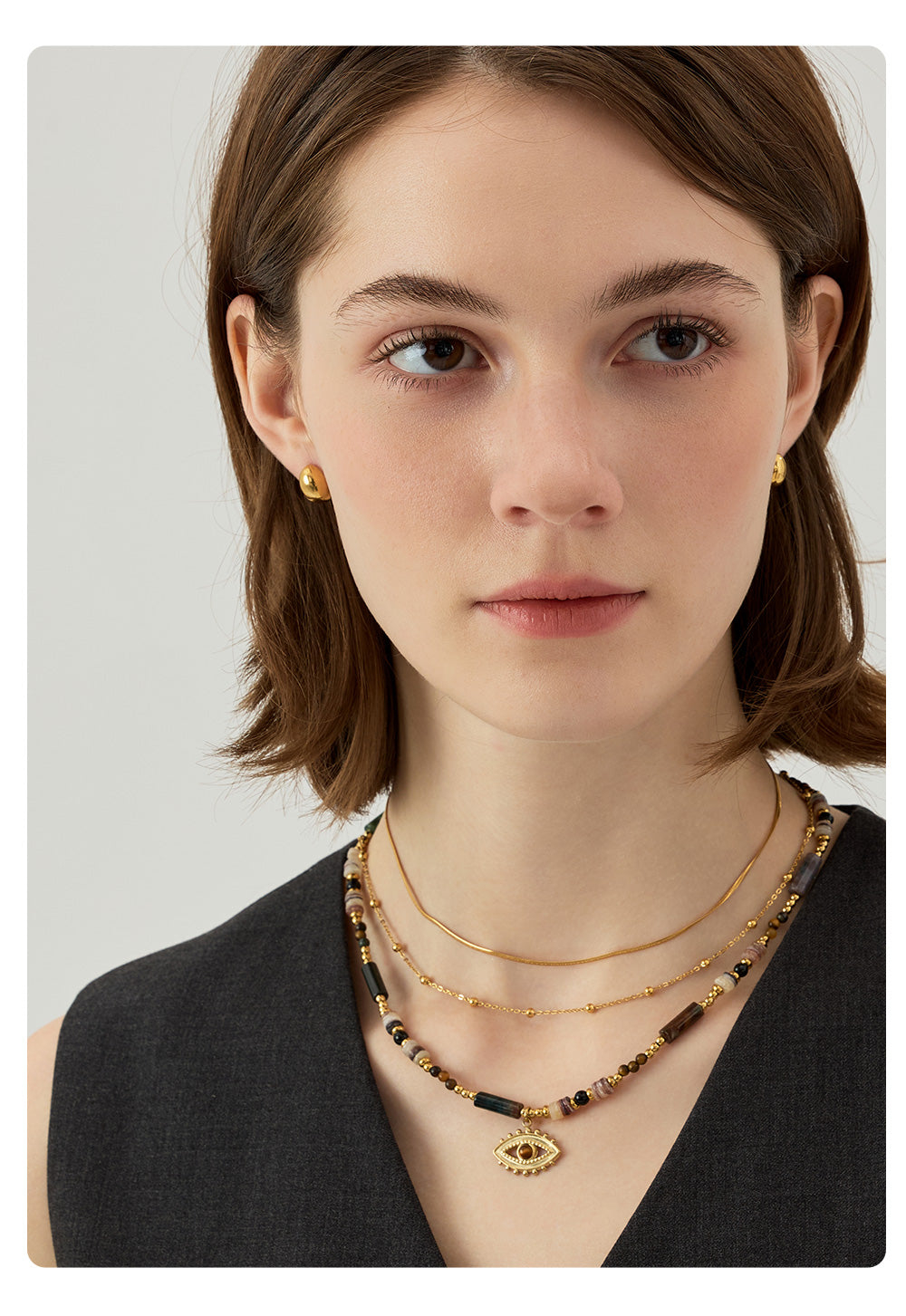 Exclusive Tiger's Eye Bead Necklace, Luxe Layering, Stylish Snake Chain, Graceful Collar