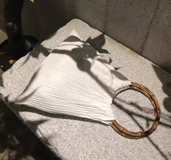 Top Handle Handbags  Wrinkled Texture Special White Round Bamboo Knot Handbag Underarm Bag