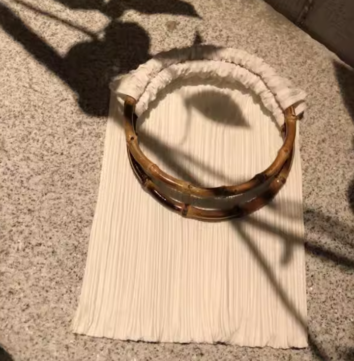 Top Handle Handbags  Wrinkled Texture Special White Round Bamboo Knot Handbag Underarm Bag