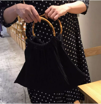 Top Handle Handbags  Wrinkled Texture Special White Round Bamboo Knot Handbag Underarm Bag