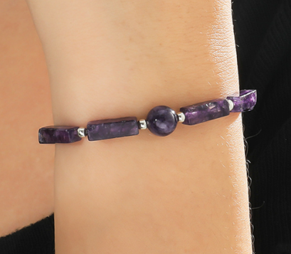Amethyst Natural Gemstone Bracelets Healing Crystal Stretch Bracelets Irregular Chips Beads Bracelet