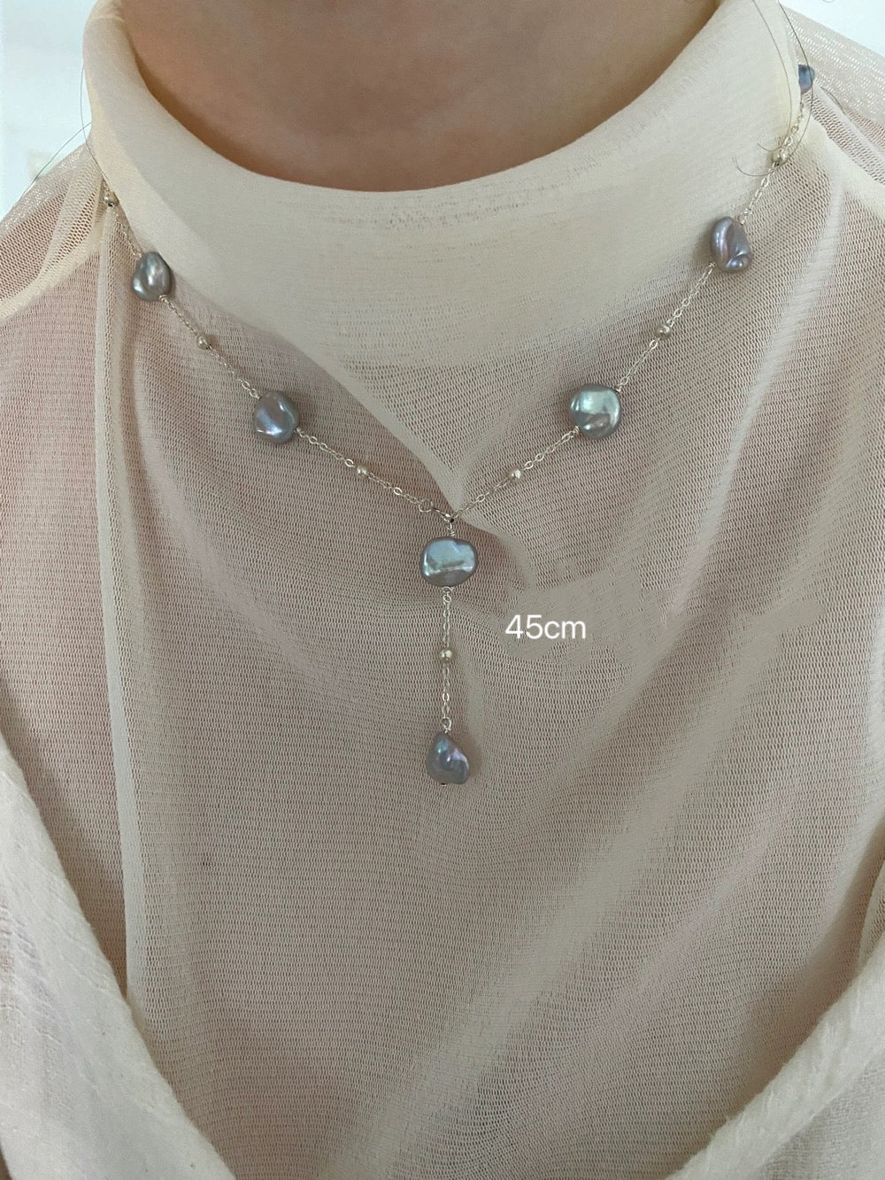 Handcrafted  Blue-Grey Freshwater Baroque Pearl Necklace in S925 silver,Genuine Freshwater Pearls,Collarbone chain, Sweater chain.