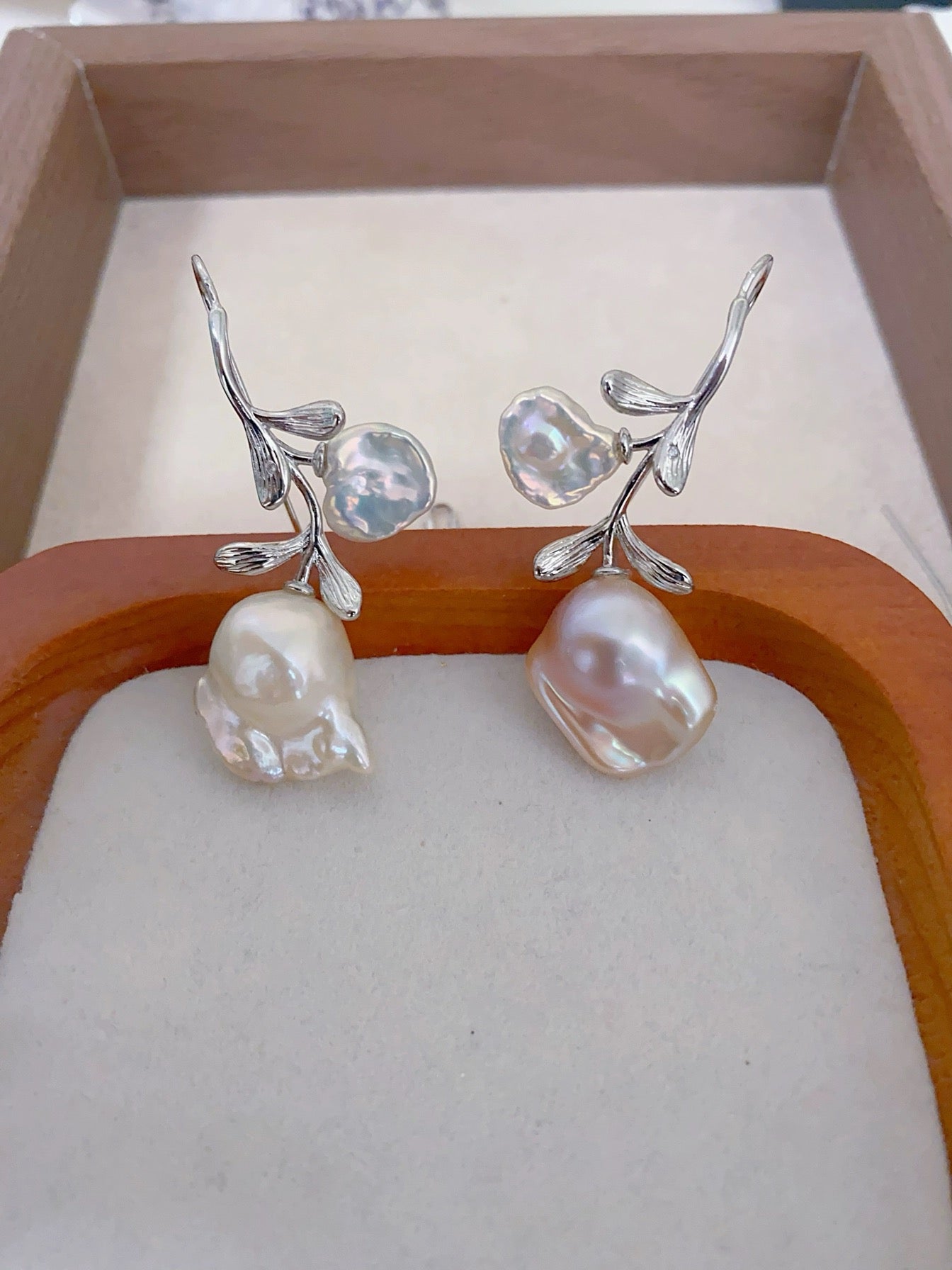 Handcrafted Custom Rose Baroque Pearl Earrings, Women's Natural Freshwater Pearl Earrings, Elegant and Unique Statement Jewelry for Wedding, Anniversary, and Special Occasions