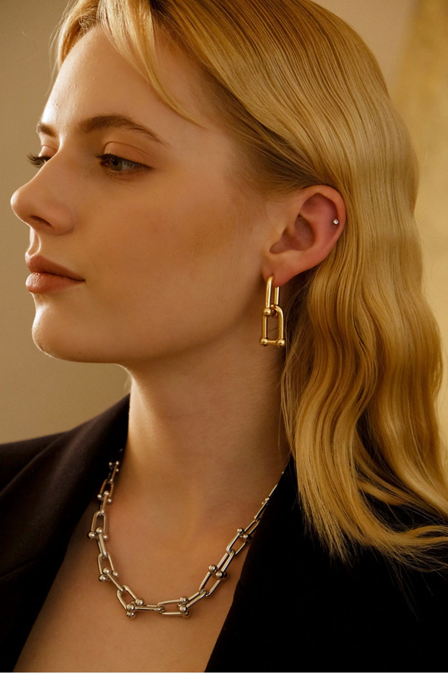 Classic U-Shape Hoop Earrings, 18K Gold-Plated Copper, Minimalist Luxury Style