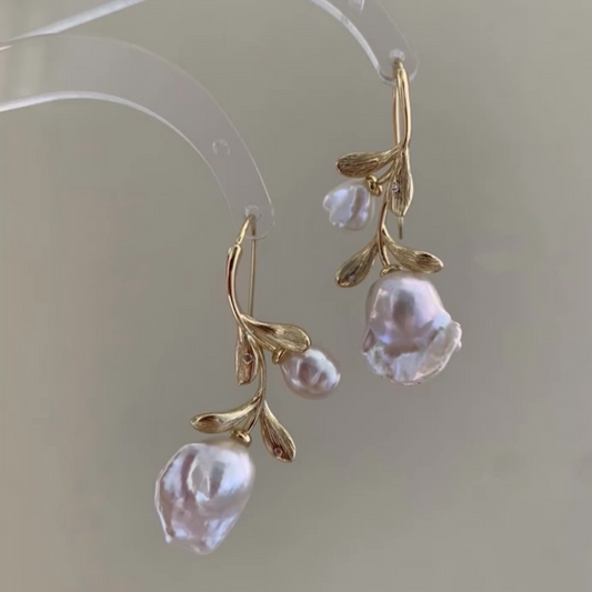 Handcrafted Custom Rose Baroque Pearl Earrings, Women's Natural Freshwater Pearl Earrings, Elegant and Unique Statement Jewelry for Wedding, Anniversary, and Special Occasions