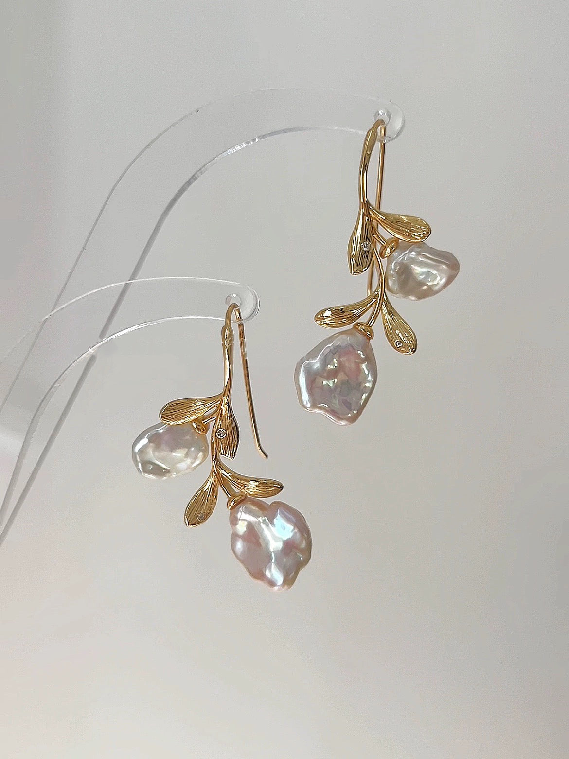 Handcrafted Custom Rose Baroque Pearl Earrings, Women's Natural Freshwater Pearl Earrings, Elegant and Unique Statement Jewelry for Wedding, Anniversary, and Special Occasions