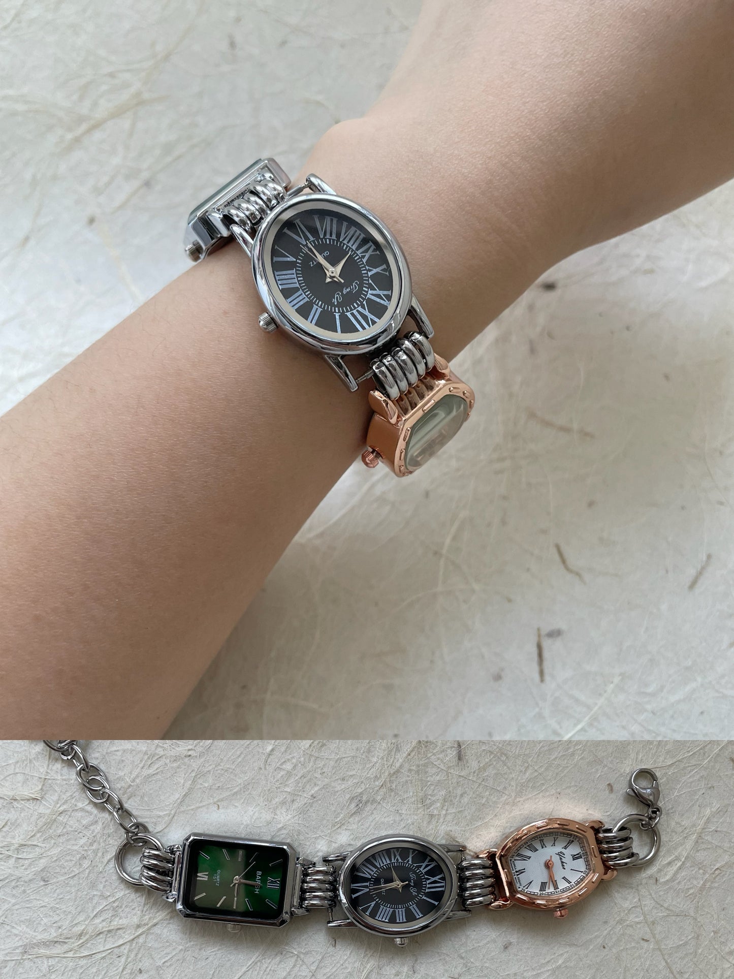 Vintage Punk 3 Watches Bracelet, Multi Watch Bracelet,Customizable Clock Bracelet.