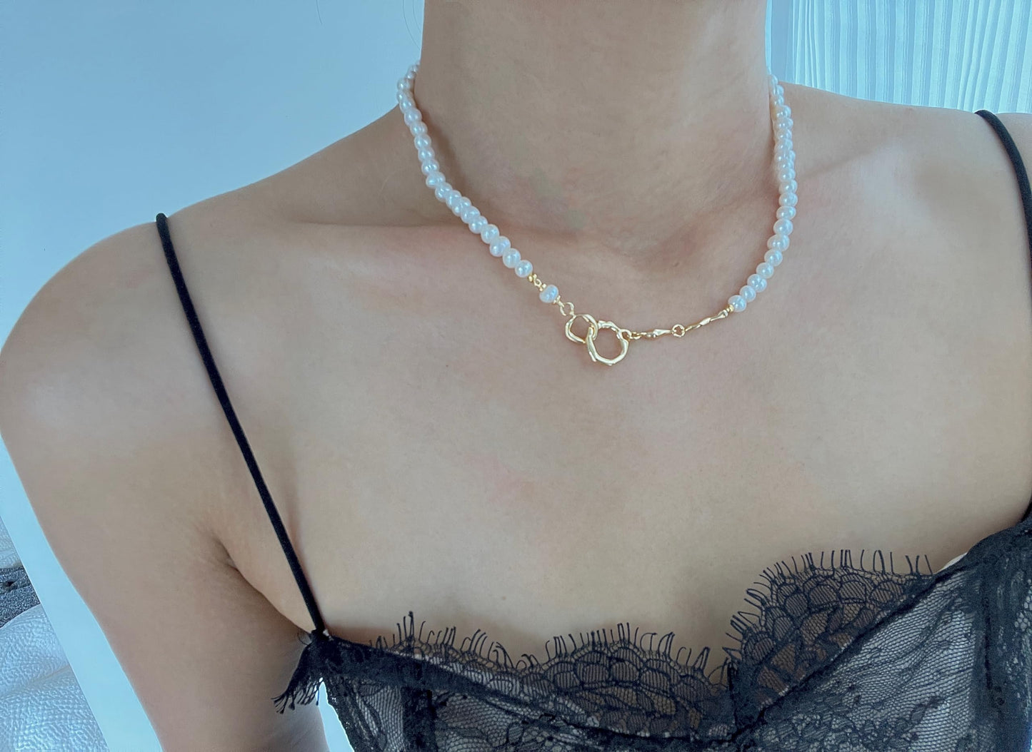 Handcrafted Natural Freshwater Pearl Necklace,18K Gold Over 925 Sterling Silver,Snowflake Obsidian Pendant,Daisy Pendant,Blue Cat's Eye Pendant,Baroque Pearl Pendant,Metal and Pearl Patchwork,Unique design