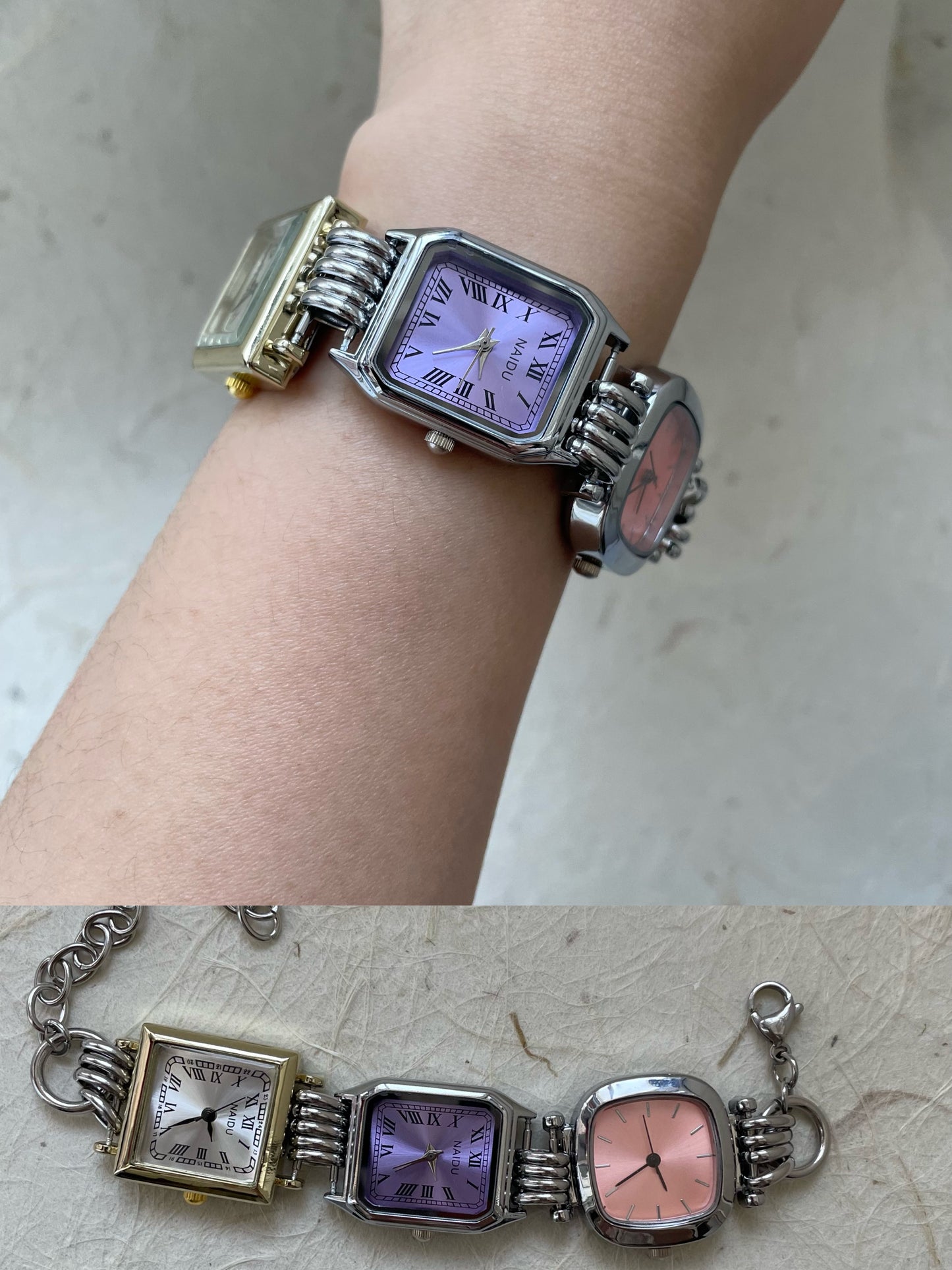 Vintage Punk 3 Watches Bracelet, Multi Watch Bracelet,Customizable Clock Bracelet.
