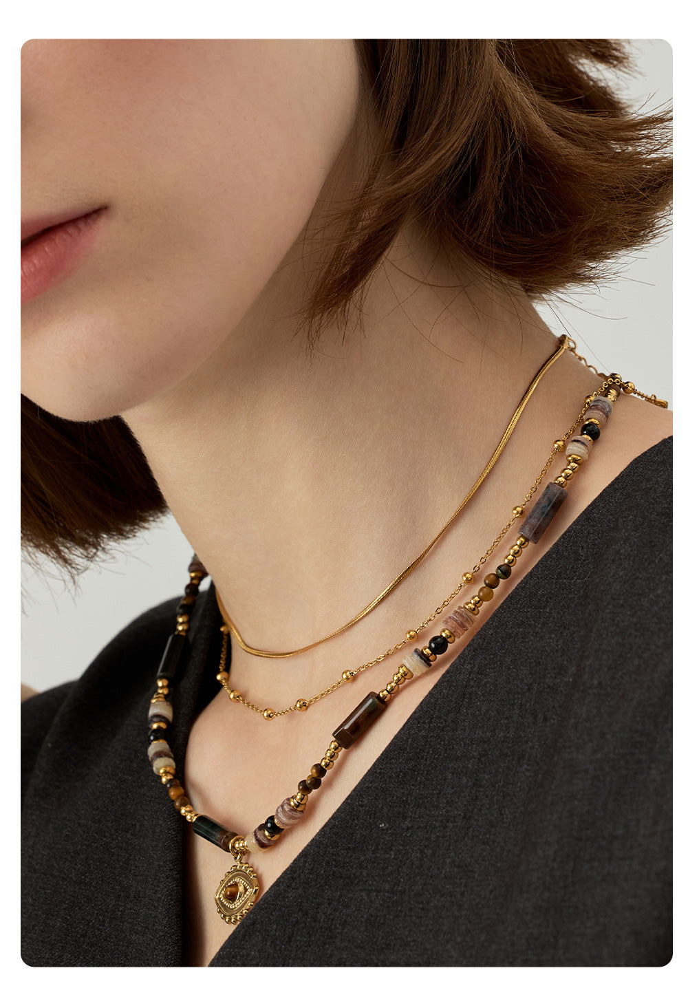 Exclusive Tiger's Eye Bead Necklace, Luxe Layering, Stylish Snake Chain, Graceful Collar