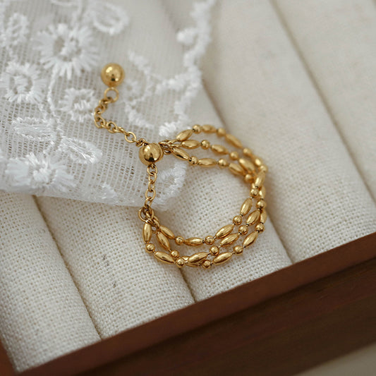 MoJone Adjustable Chain Ring, Gold Rice Grain Shape, French Chic for Female