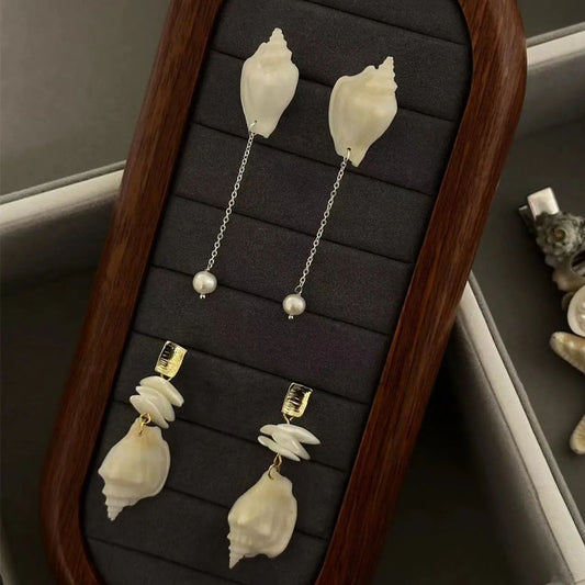 Original S925 silver natural conch earrings with tassels, Bohemia Earring,Summer Jewelry,elegant freshwater pearls earrings for women