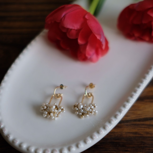 MoJone Handmade Original Freshwater Pearl Golden Earrings for Female