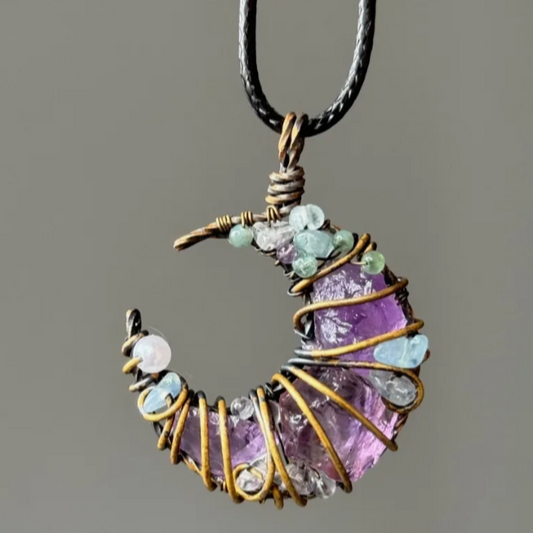 MoJone Original Handmade Purple Moon Pendant, Natural Stone and Silver-plated Necklace