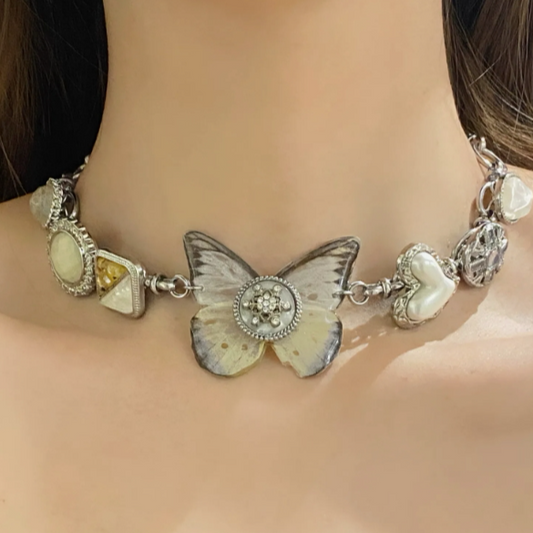 Cyber Punk Vintage Choker, Butterfly  Specimen Pendant Necklace, Y2K accessory, Perfect Unique Gift for Woman