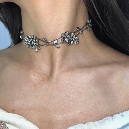 Adorable Chunky Niche Silver Copper Punk Flower Pendant Necklace Choker Chain for Women