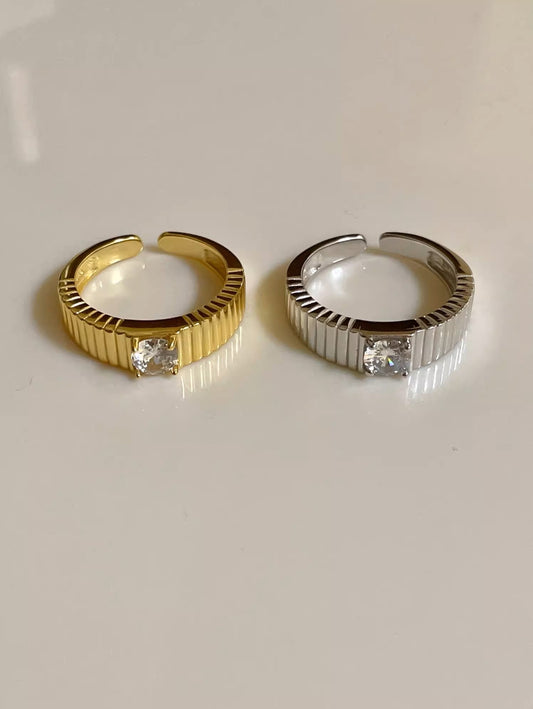 MoJone Stylish Sterling Silver Open Ring with Zircon for Couples