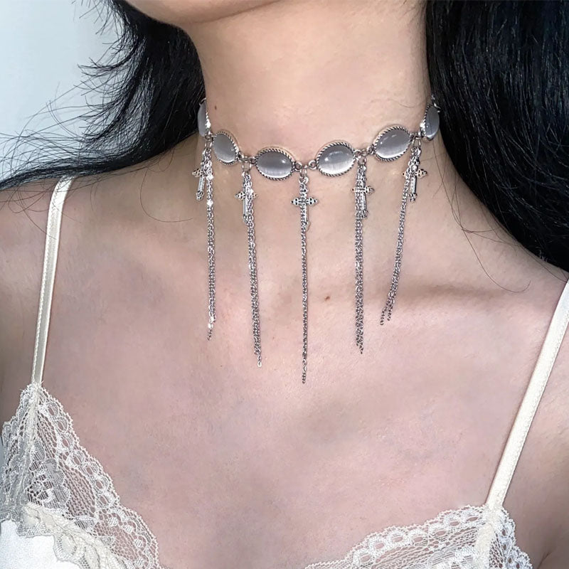 Y2k Bling Choker Necklace Fringe Tassel Chain Dainty Party Prom Necklace Jewelry for Women