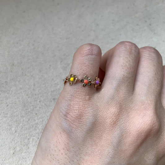 Colorful Flower Rings,Dainty Daisy Ring,Flowers Stacking Rings,Personality Flower Chain Ring for Women Valentine's/Promise Rings Gift Jewelry