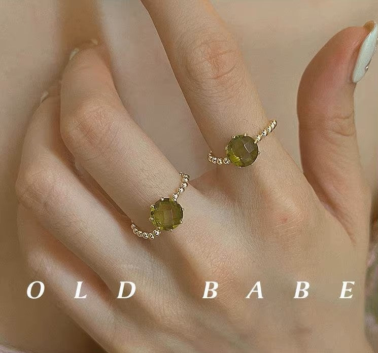 MoJone French Chic Gold-plated Adjustable Green Crystal Ring for Female