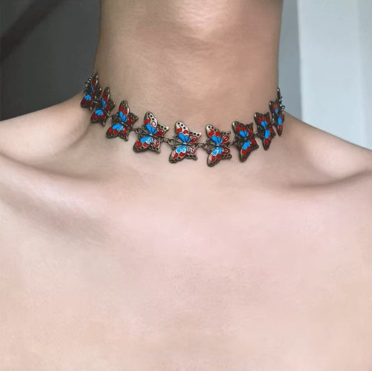 Adorable Vintage Butterfly and Gear Adjustable Necklace Choker, Y2KAccessories,Playful Accessory for Women