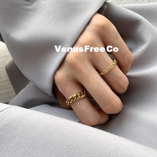 MoJone Fade-resistant Stacked Gold Chain Ring, French Chic, for Female