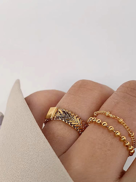 MoJone Vintage Snake Bone 18K Gold-Plated Ring, Soft Chain Ring, for Female