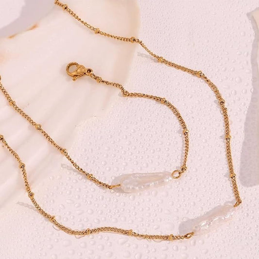 Natural Handcrafted Baroque Pearl Pendant 18K Gold Necklace, Baroque Bracelet Set, Adjustable Chain, Exquisite Women's Gift, Beautiful Gift Box, Holiday Gift Giving