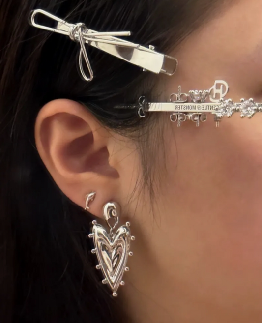 Cyber Punk Vintage Chunky Silver Heart Earrings, Trendy Jewelry, Y2KAccessories, Perfect Unique Handmade Gift