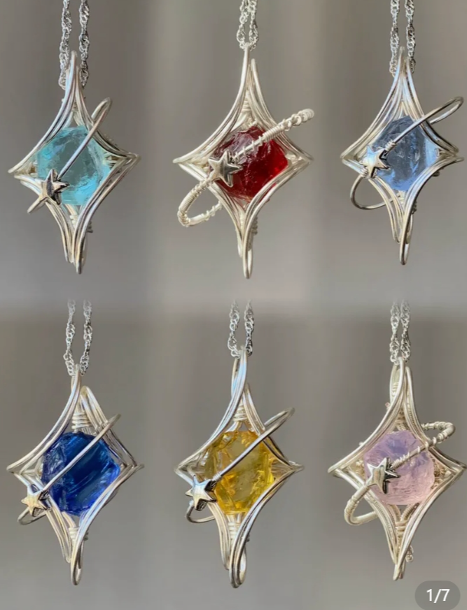 MoJone Original Handmade Star-shaped Pendant, Natural Stone and Silver-plated Necklace
