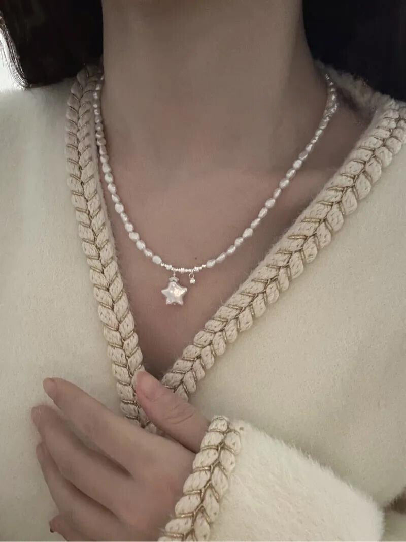 Delicate Sterling Silver Baroque Pearl Necklace with Star Charm – Elegant Fashion Accessory