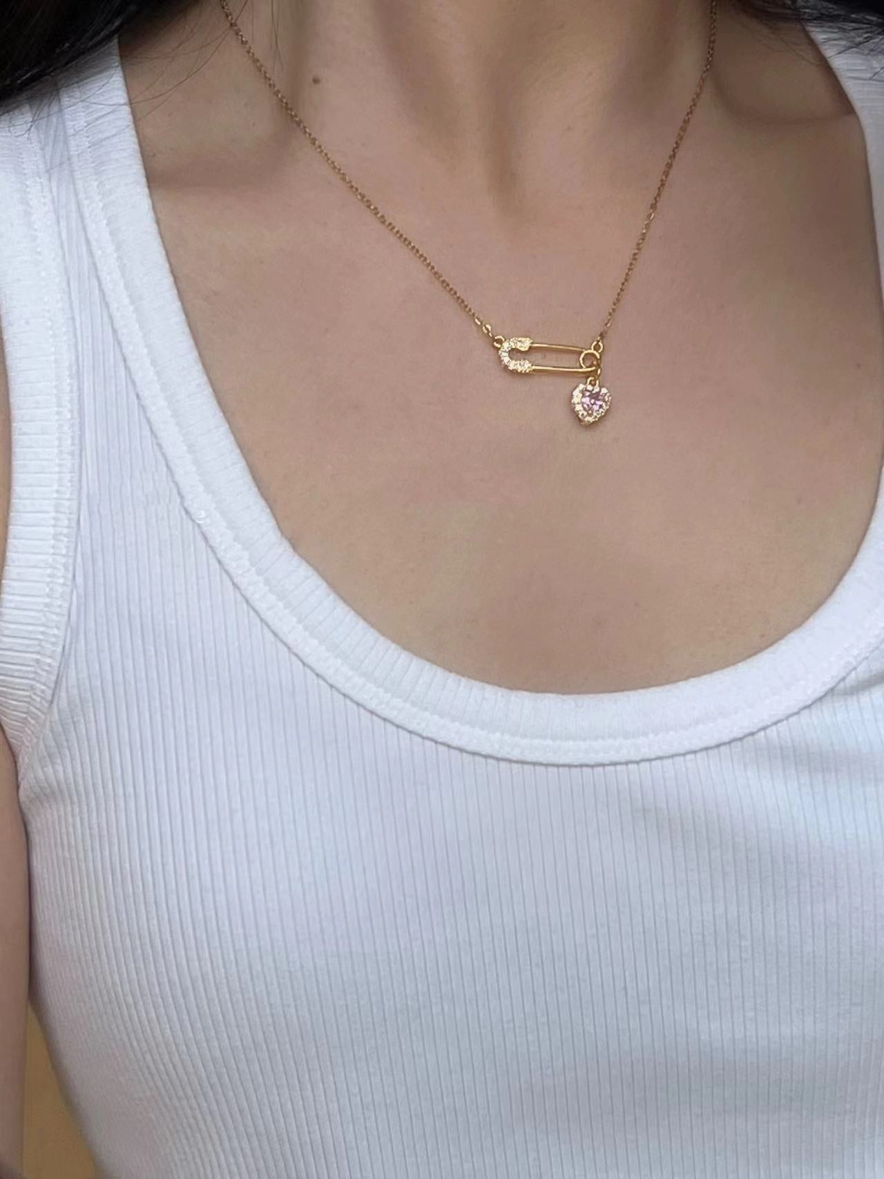 Delicate Luxury Clavicle Chain, Sparkling Rhinestone Heart Paperclip Necklace, Heart Necklace