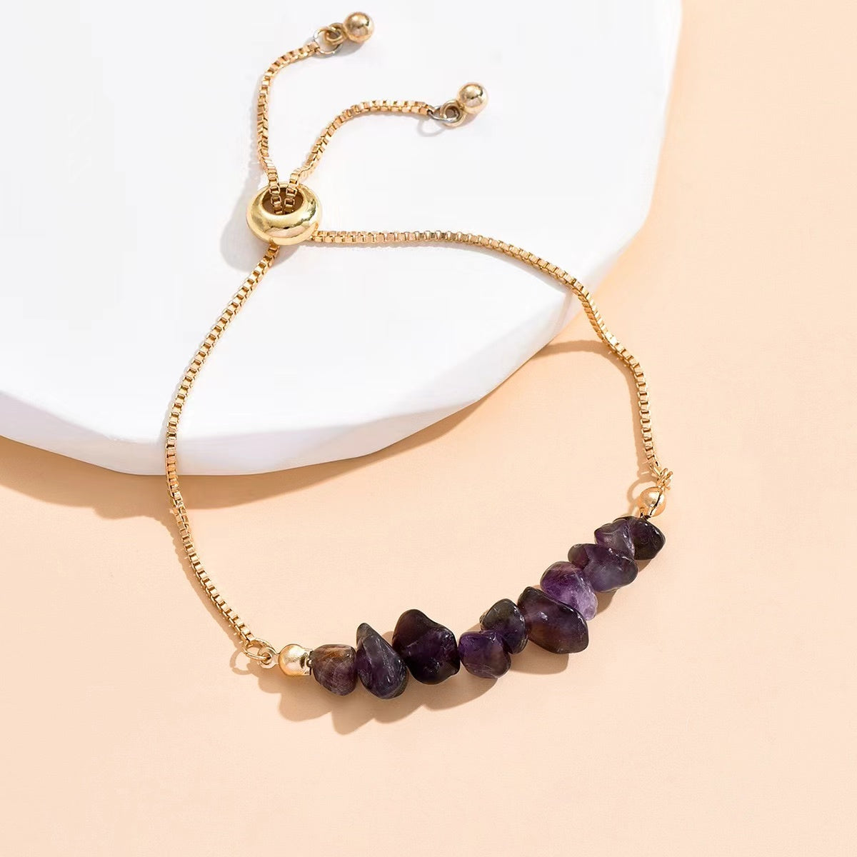 Boho Gemstone and Metal Chain Spliced Bracelet, Adjustable Bracelet for Daily Chic