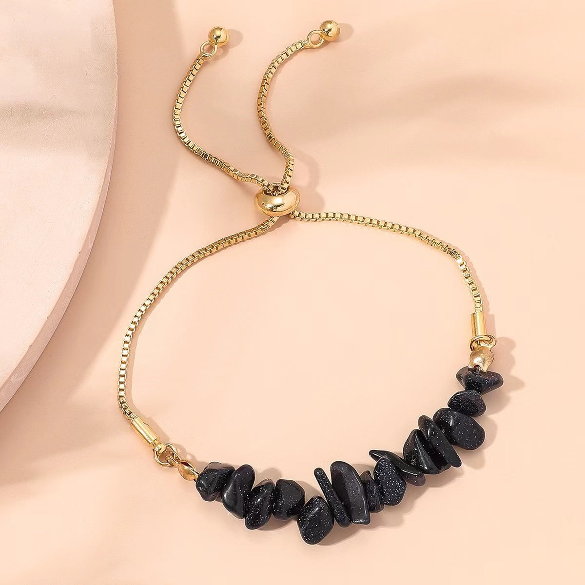 Boho Gemstone and Metal Chain Spliced Bracelet, Adjustable Bracelet for Daily Chic