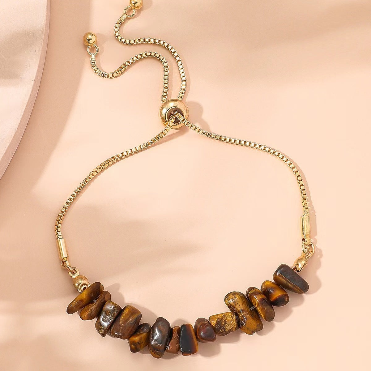 Boho Gemstone and Metal Chain Spliced Bracelet, Adjustable Bracelet for Daily Chic