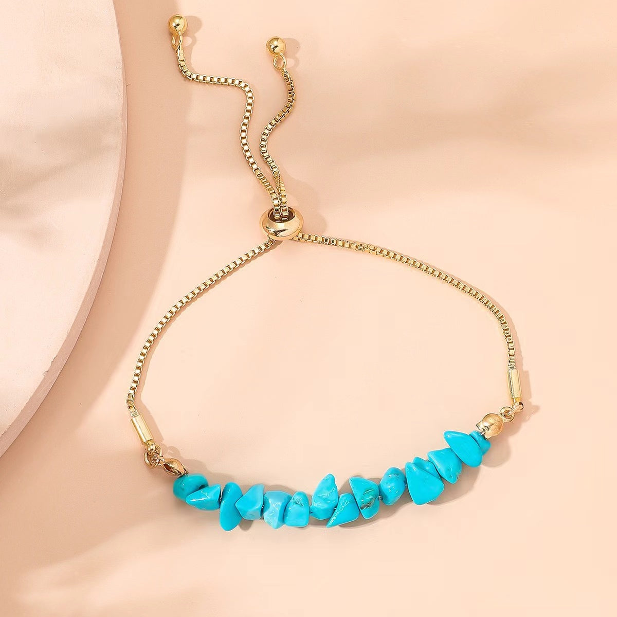 Boho Gemstone and Metal Chain Spliced Bracelet, Adjustable Bracelet for Daily Chic