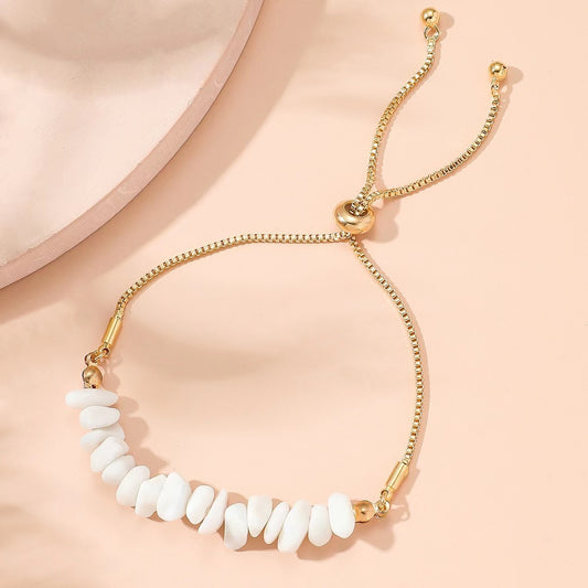 Boho Gemstone and Metal Chain Spliced Bracelet, Adjustable Bracelet for Daily Chic