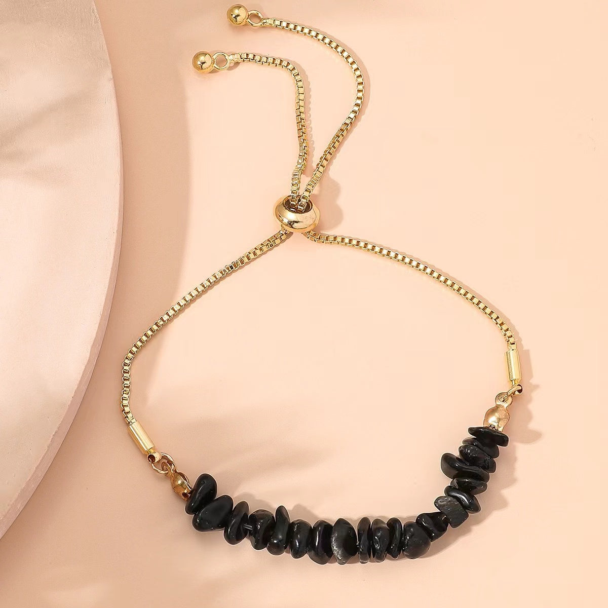 Boho Gemstone and Metal Chain Spliced Bracelet, Adjustable Bracelet for Daily Chic