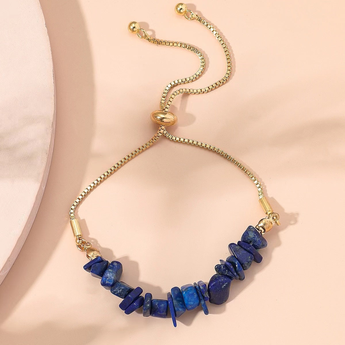 Boho Gemstone and Metal Chain Spliced Bracelet, Adjustable Bracelet for Daily Chic