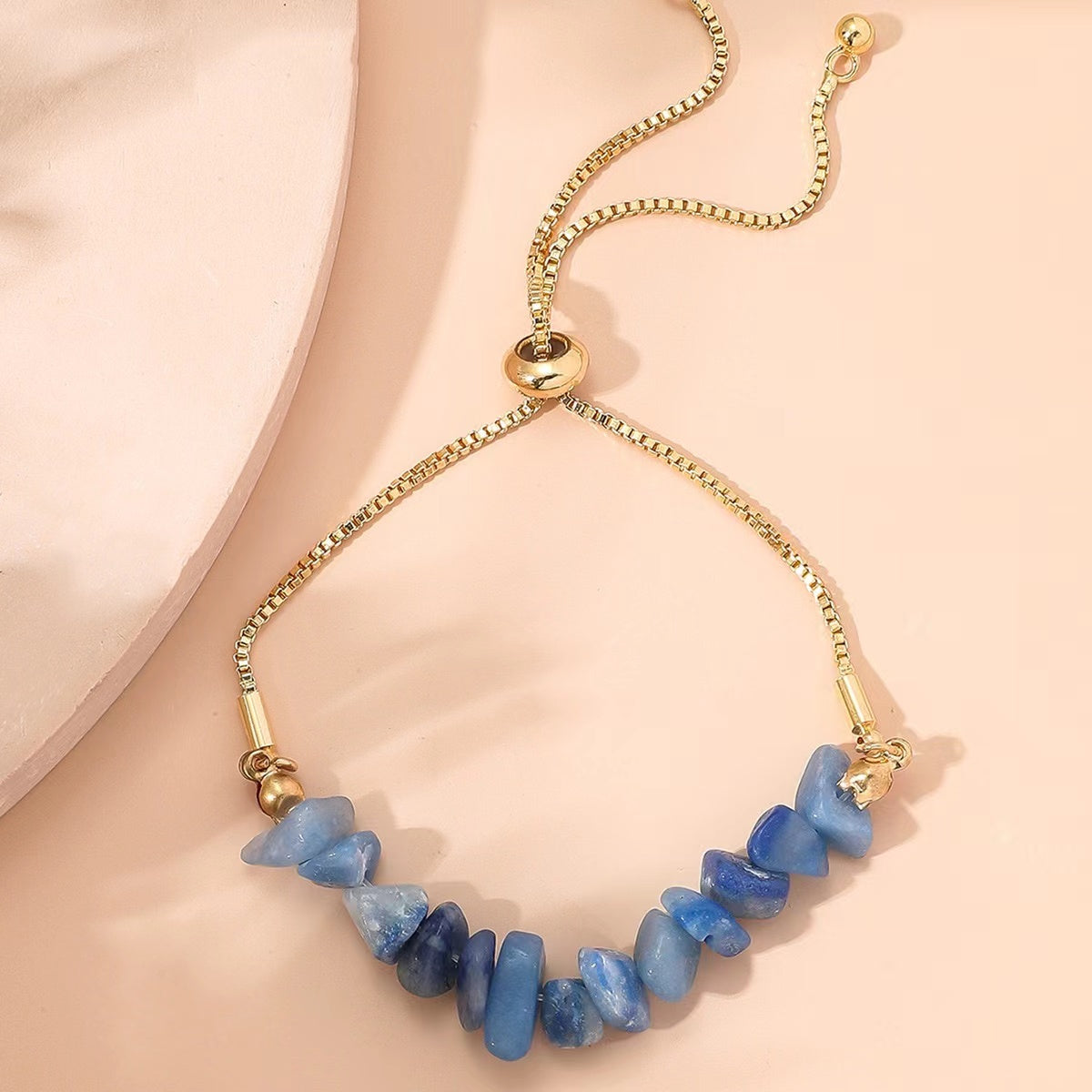 Boho Gemstone and Metal Chain Spliced Bracelet, Adjustable Bracelet for Daily Chic