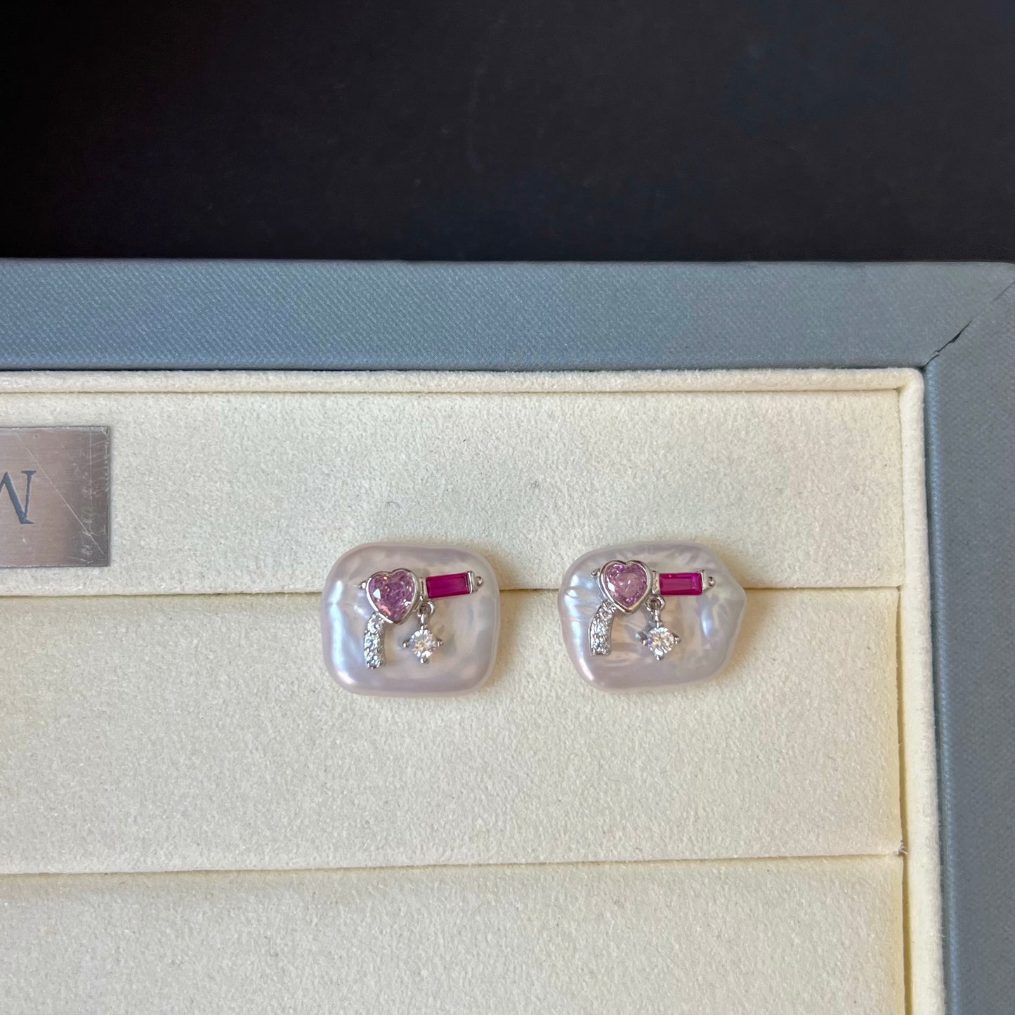 Unique Pearl and Cubic Zirconia Pink Gun Stud Earrings - Trendy Irregular Shaped Jewelry for Fashion-Forward Accessory Enthusiasts