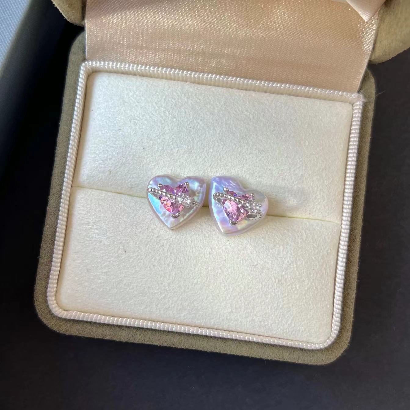 Elegant S925 Sterling Silver Heart Stud Earrings with Pearl & Cubic Zirconia